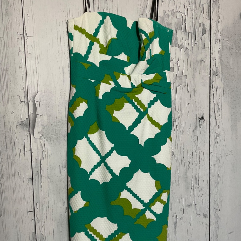 David Meister Green-White Strapless Dress Sz 8 NWOT - Picture 2 of 7